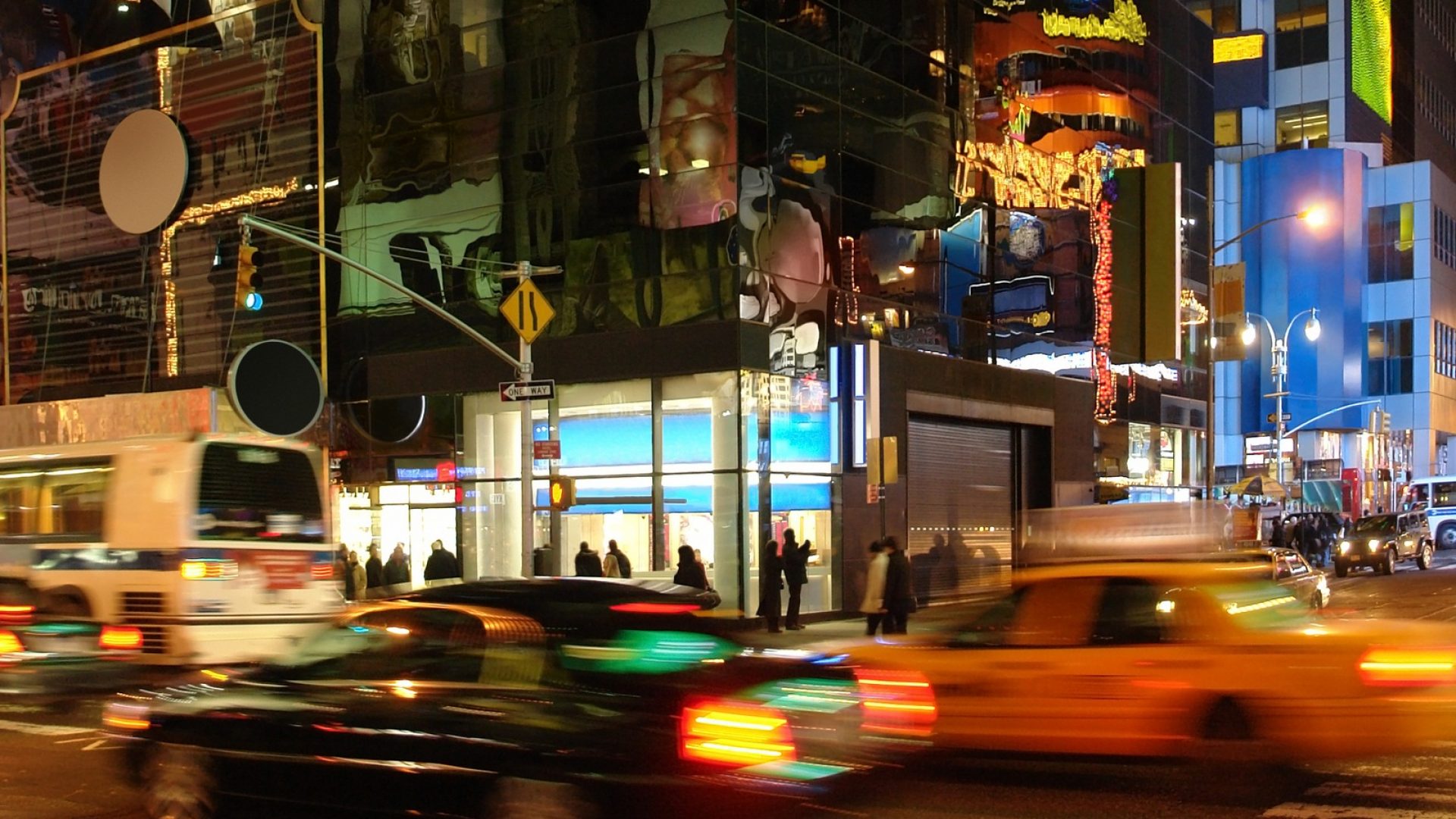 Night image of NYC street